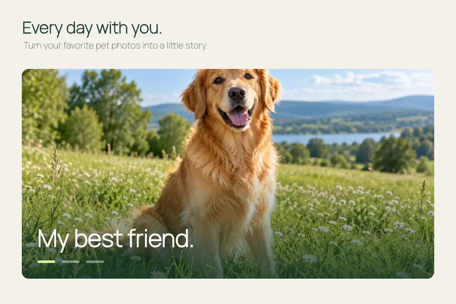 Pet Slideshow visual example: Keep your favorite pet photos moving in a short slideshow.